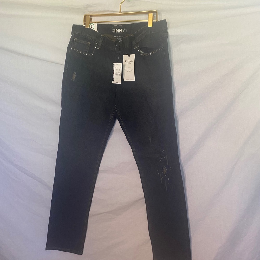 New York & Company Womens Low Rise Skinny Jeans Dark Wash Studded Distressed 10